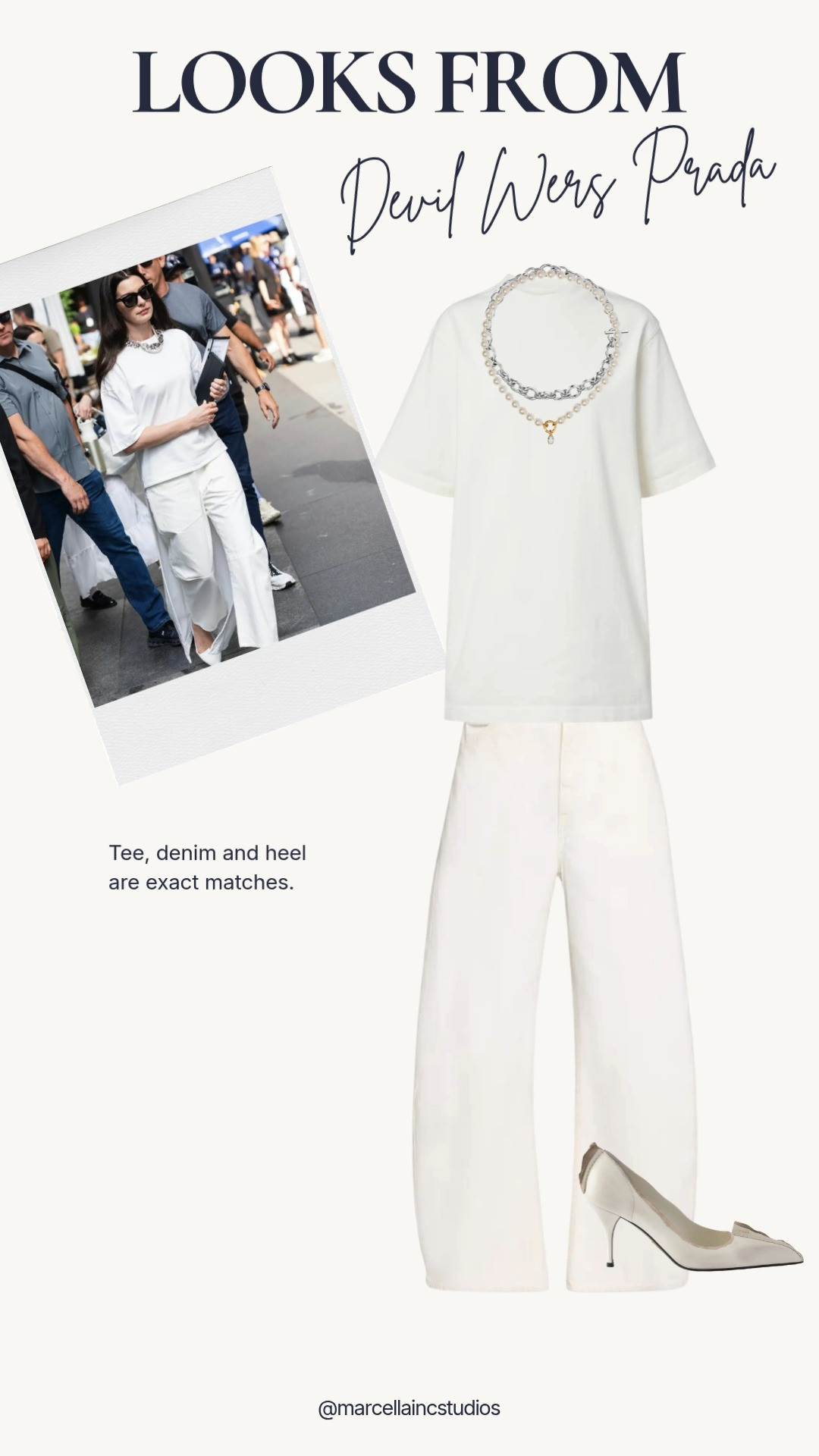 Devil Wears Prada, Anne Hathaway Style, Andy Sachs, Movie Outfit Recreate, Workwear Chic: All White Outfit.  Exact matches for denim and heel. #QuietLuxury, #Minimalist  #devilwearsprada2 #BarrelJeans #recreatethelook 

 

#LTKMothersDay #LTKOver40 #LTKootd