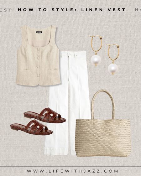 How to style a beige linen vest with white jeans

Linen vest / white jeans / pearl earrings / minimal sandals / woven tote / spring style / chic / brunch outfit

#LTKSeasonal #LTKStyleTip