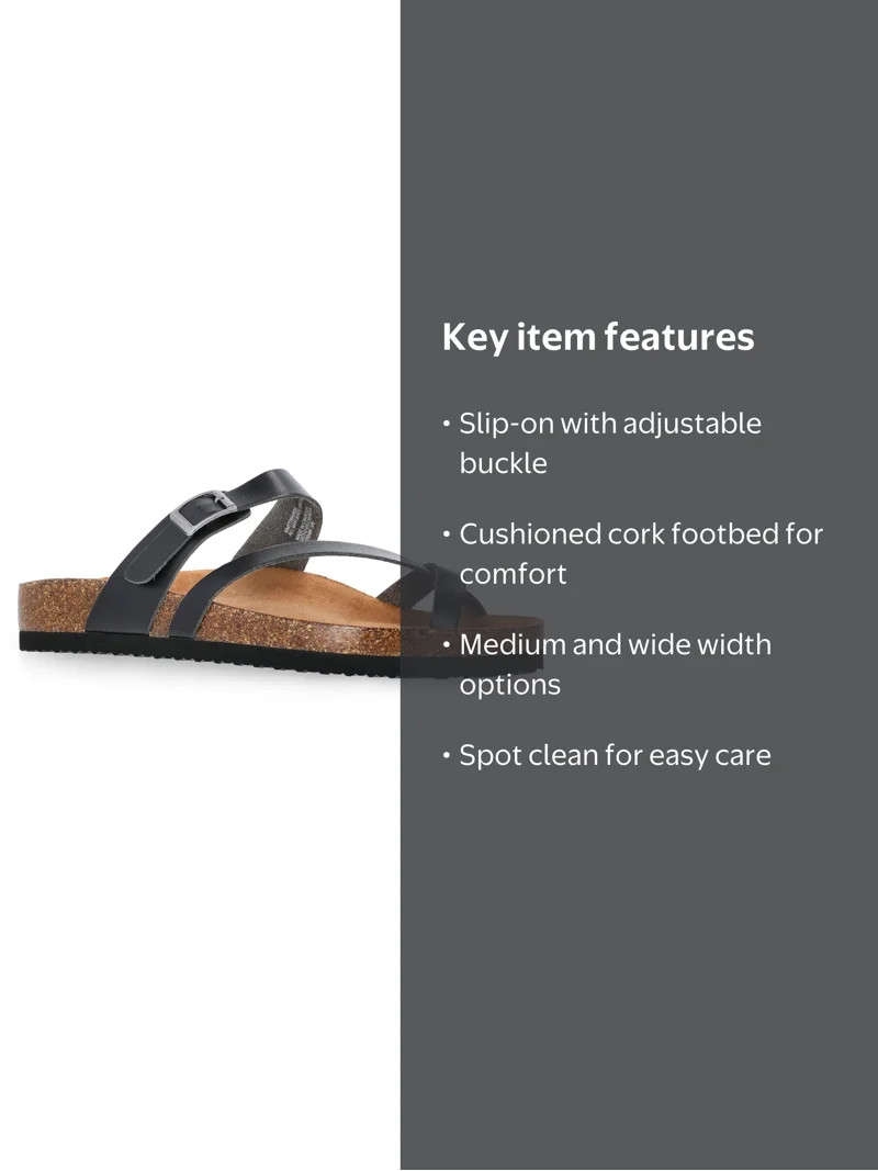 Time and Tru Women's Asymmetric Strap Footbed Sandals, Wide Width Available | Walmart (US)
