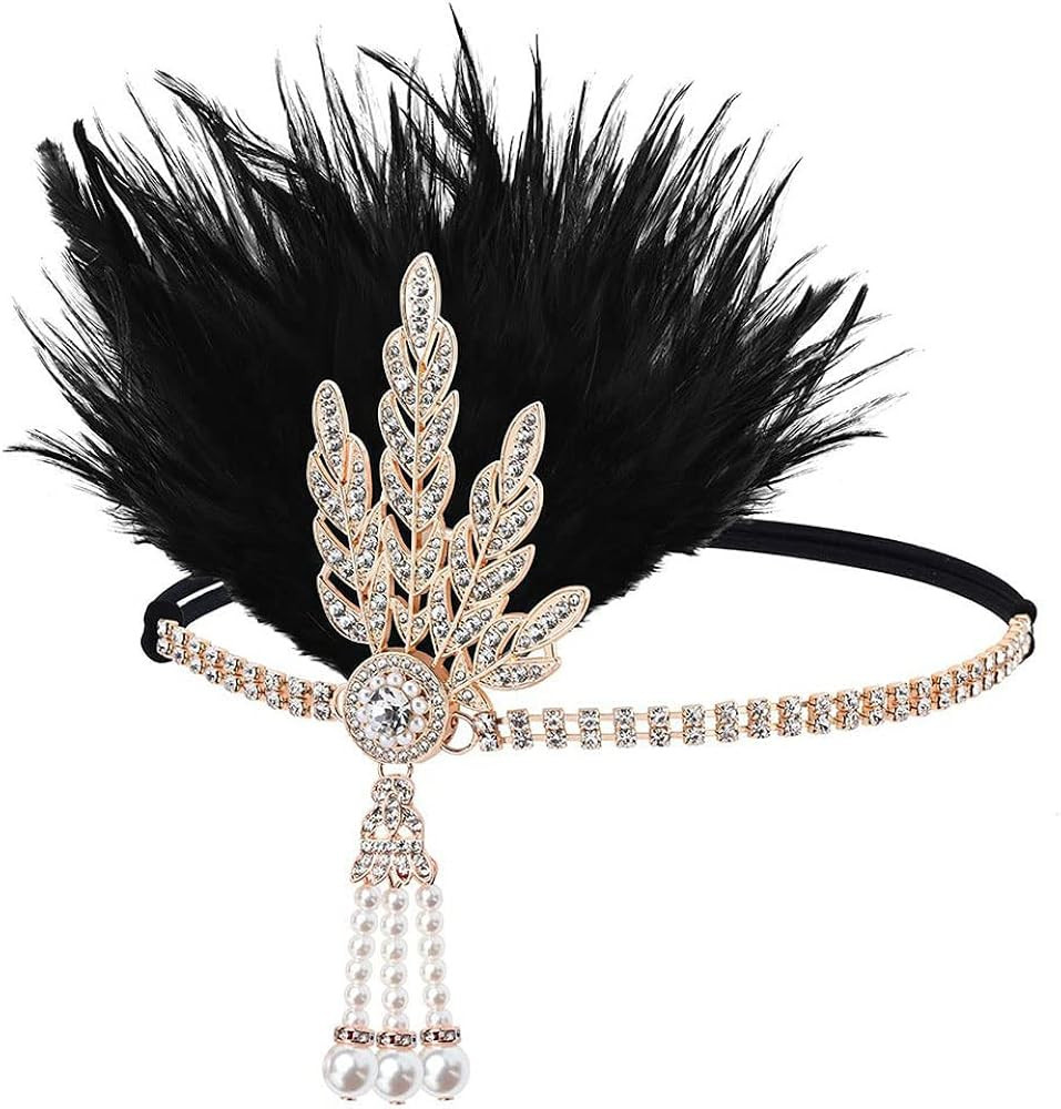 GORTIN 1920's Flapper Feather Headband Art Deco Headpiece Inspired Leaf Medallion Pearl Headband | Amazon (US)