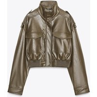 Zara - Faux Leather Cropped Jacket - Women - Mid Khaki - Women | Zara US