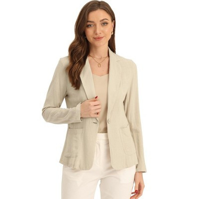 INSPIRE CHIC Women's Notch Lapel One Button Casual Suit Linen Blazer Beige Medium | Target