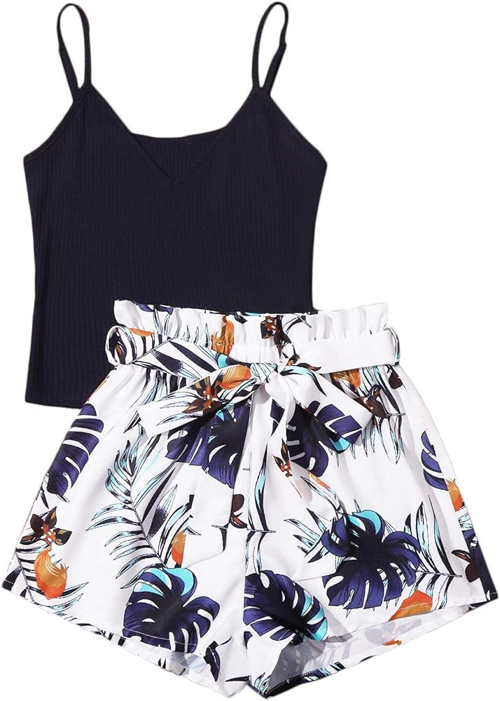 SOLY HUX Women's 2 Piece Outfits Summer Cami Top with Shorts Set | Amazon (US)