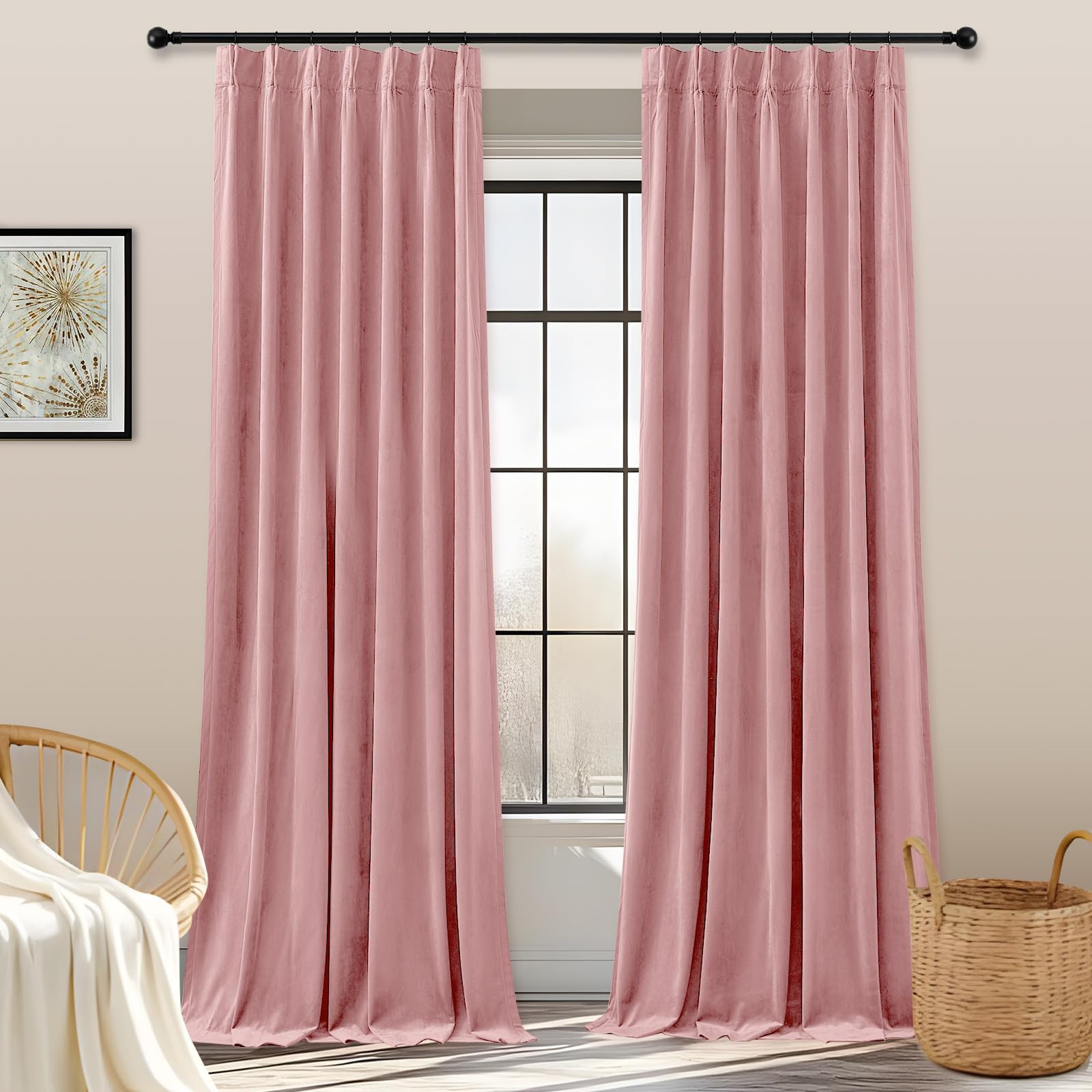 Pale Pink Velvet Blackout Curtains 84 inches Long 2 Panels Set,Luxury Elegant Pinch Pleated Drape... | Amazon (US)