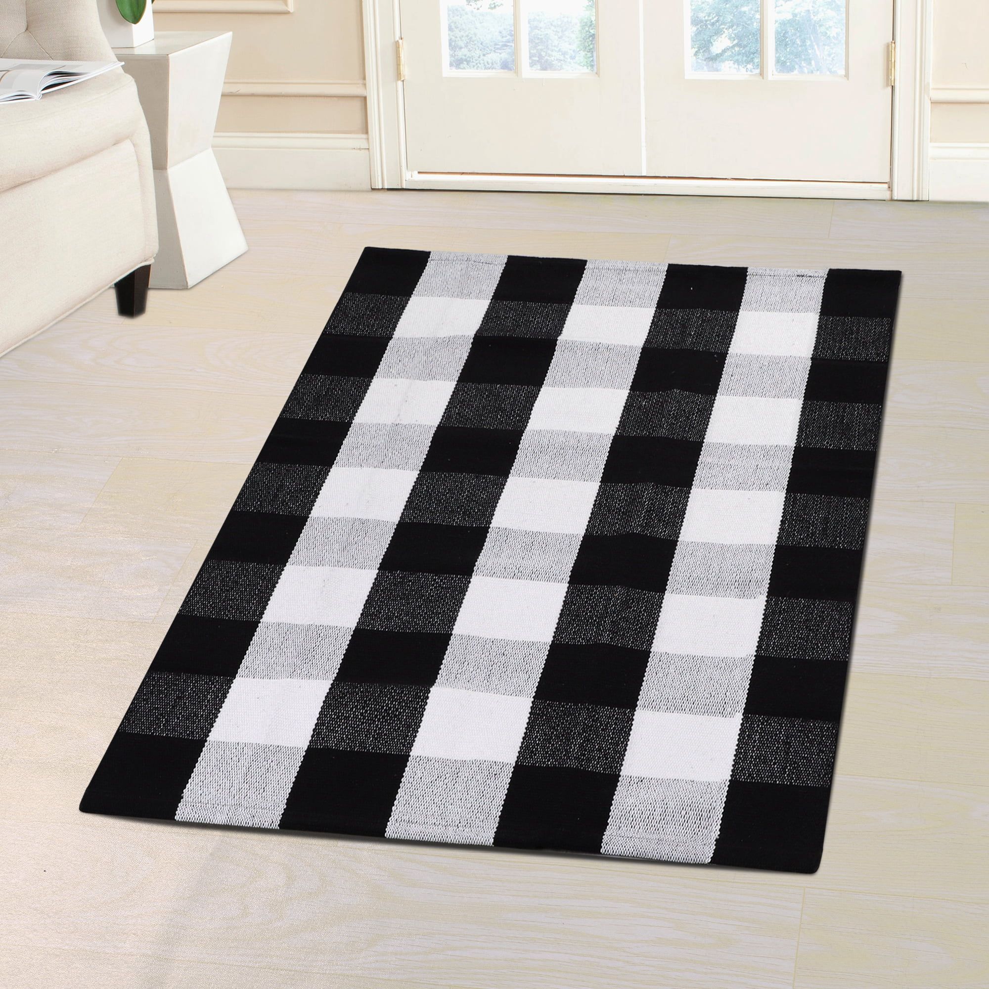 PiccoCasa Cotton Carpet Checkered Plaid Doormat Rugs, Black & White 43"x28" | Walmart (US)