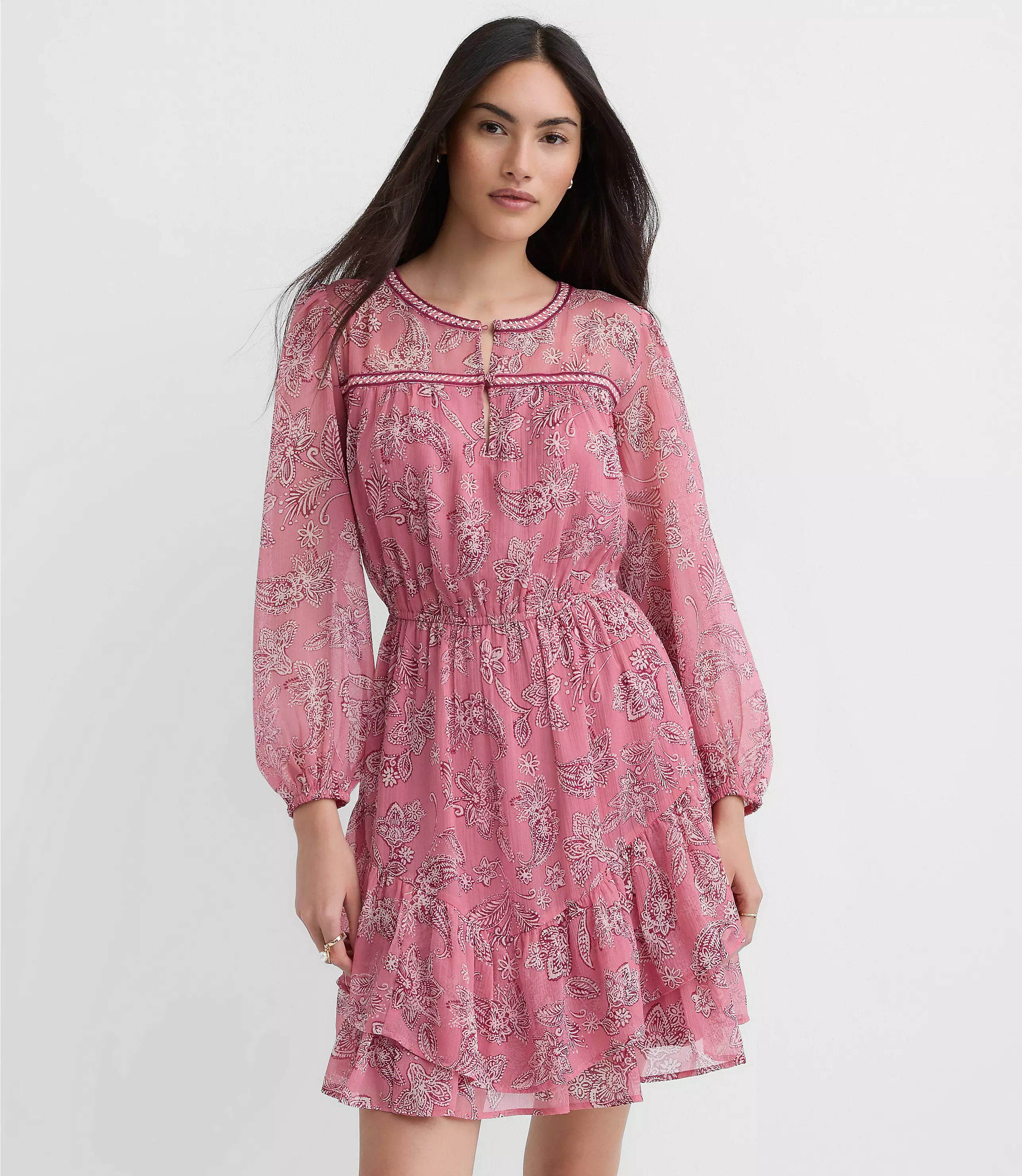 Paisley Ruffle Mini Dress | LOFT