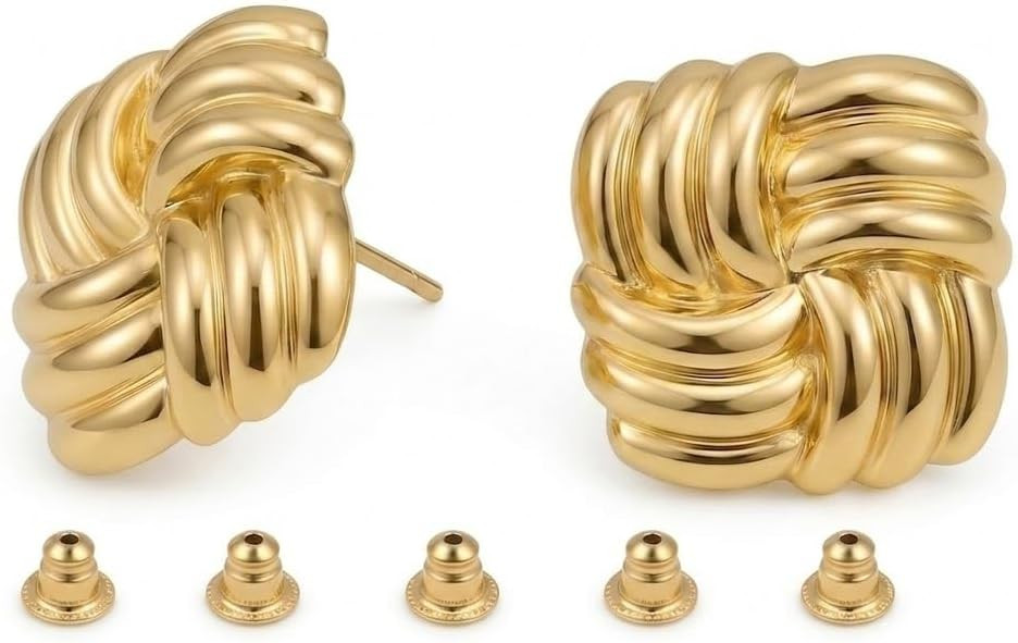 BVB Chunky Square Earrings for Women, Gold-Tone | Vintage Statement, Gold-Tone Geometric, Lightwe... | Amazon (US)