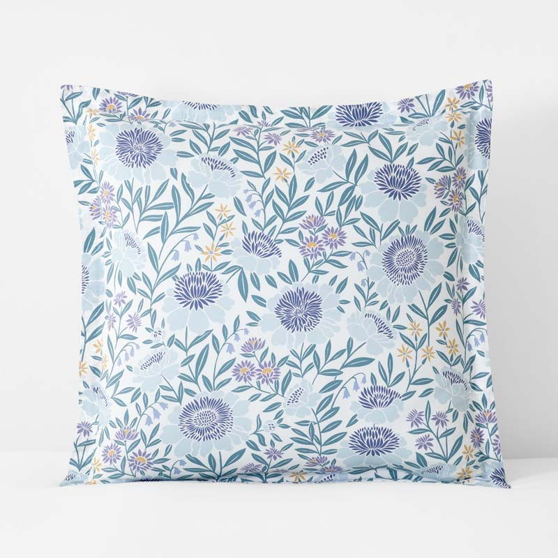 Tira Floral Classic Cool Cotton Percale Reversible Sham - Floral Blue, Euro | The Company Store