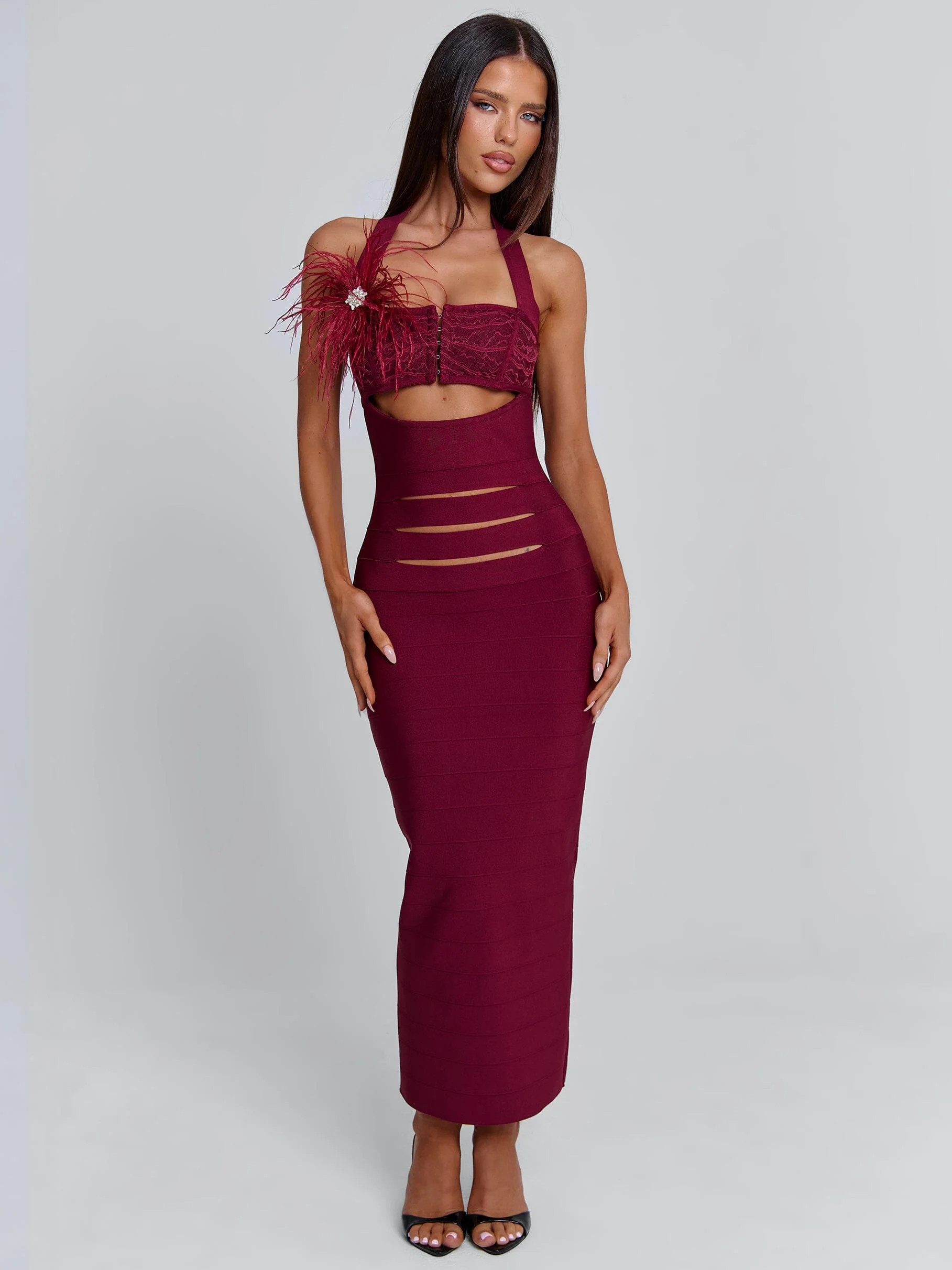 LUNABELLE MIDI DRESS BURGUNDY | Outcast (US & UK)