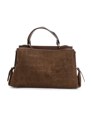 Made In Italy Suede Embossed Crocodile Satchel | TJ Maxx