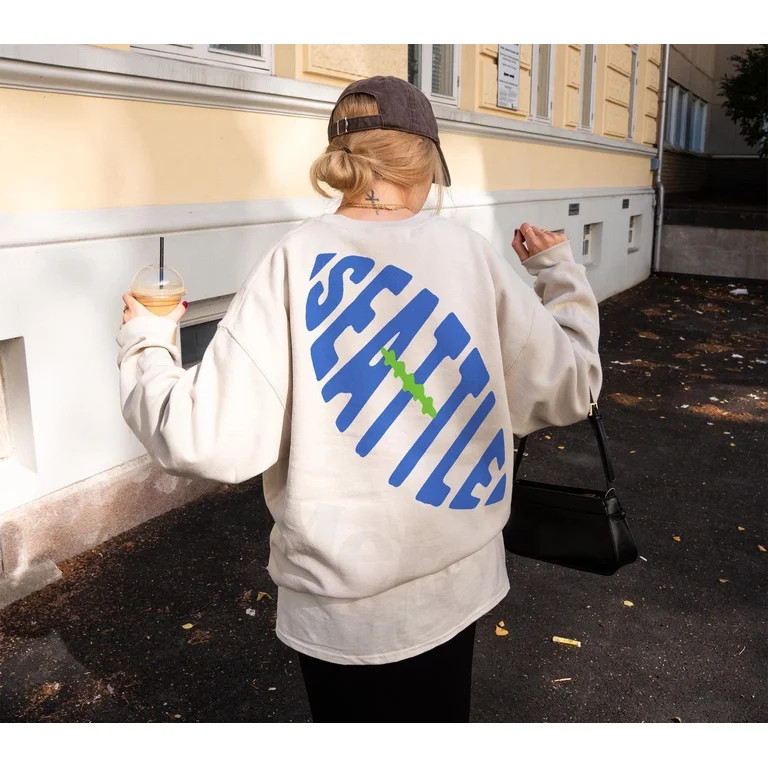 Throwback Seattle Football Sweatshirt, Retro Royal & Lime Seattle Game Day Crewneck | Walmart (US)