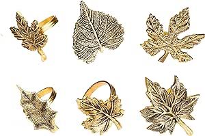 Alpha Living Home Fall Leaf Napkin Rings Set of 6, Napkin Rings Bulk for Party Decoration, Dinnin... | Amazon (US)