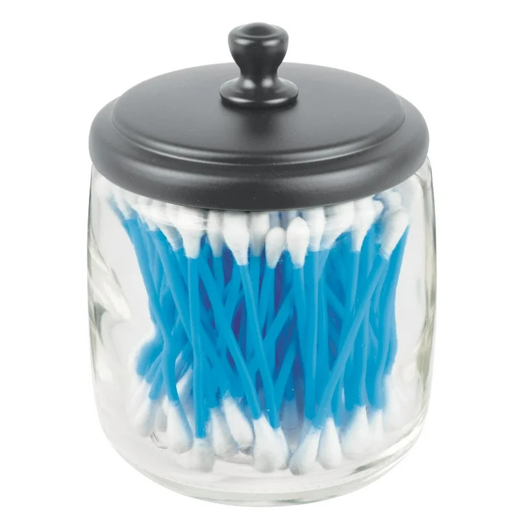 mDesign Round Glass Apothecary Canister Jar, Steel Lid, 2 Pack, Clear/Dark Gray | Walmart (US)