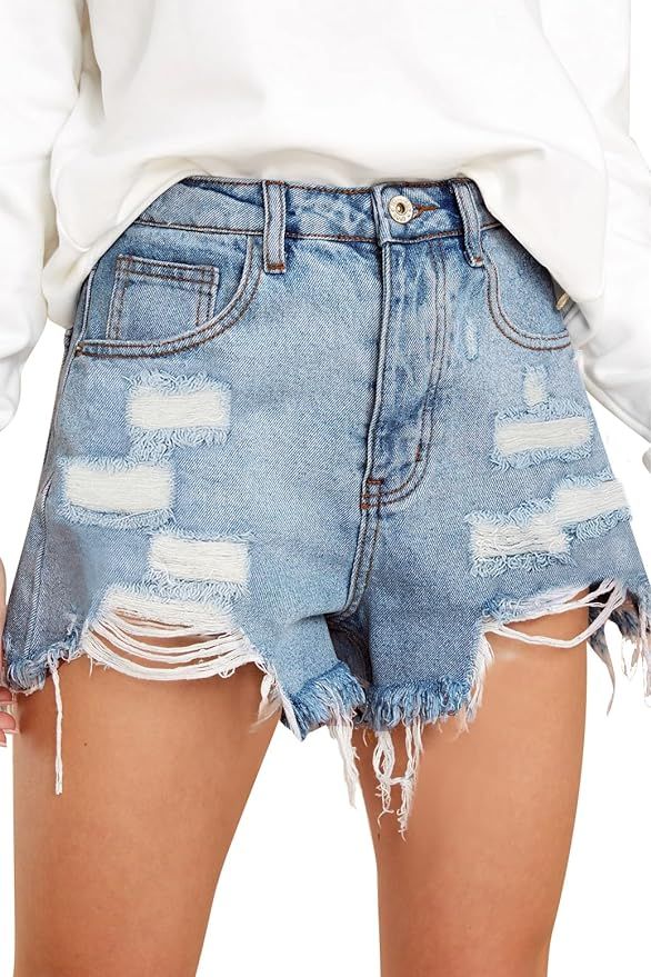 COUXILY Jean Shorts Womens High Waisted Ripped Denim Shorts Women Distressed Jean Shorts for Summ... | Amazon (US)