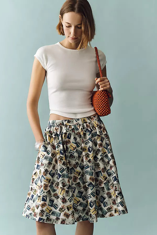 Jacie Poplin Printed Midi Skirt by Maeve | Anthropologie (US)