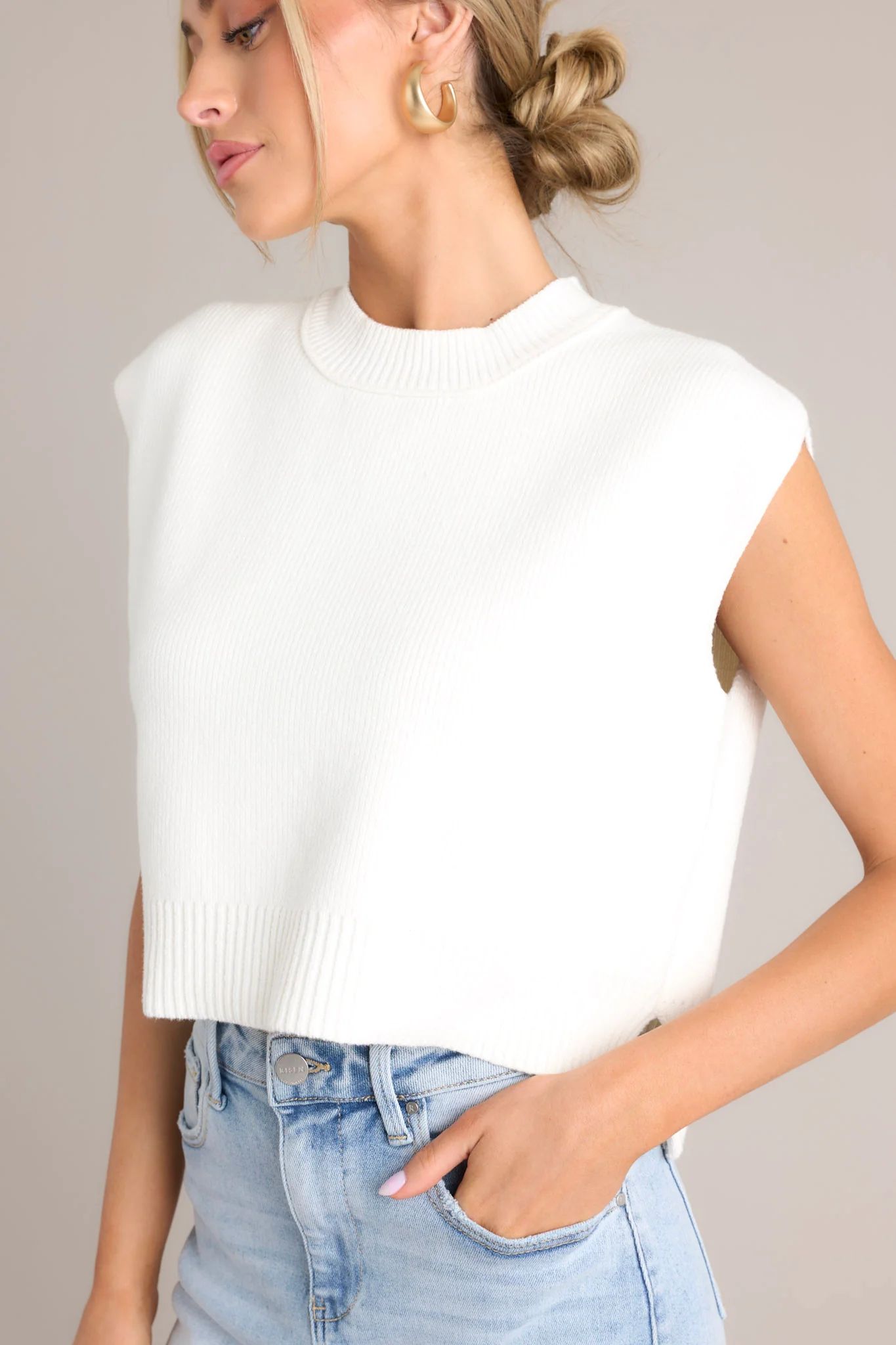 Sarcastically Yours White Sweater Crop Top | Red Dress