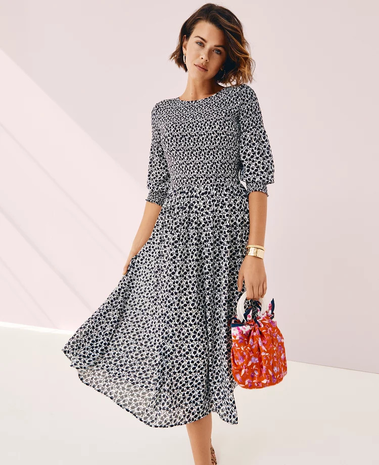 Floral Smocked Midi Dress | Ann Taylor | Ann Taylor (US)