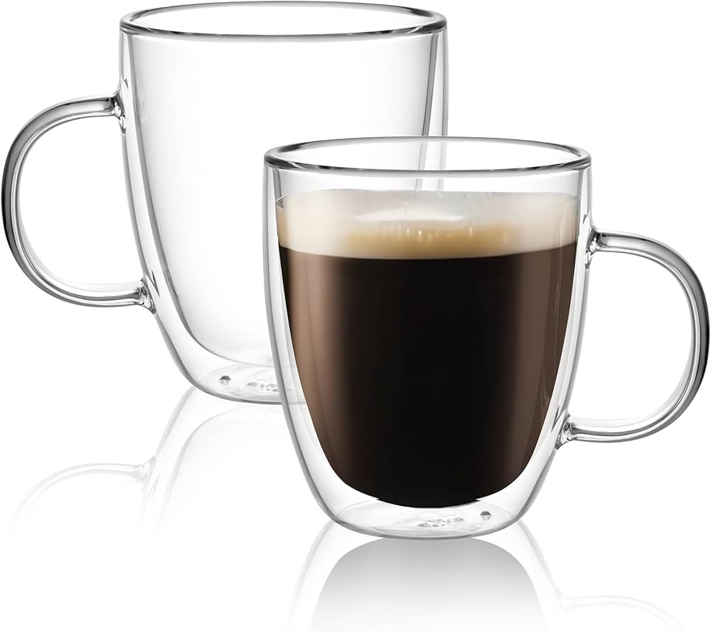 CnGlass Large Double Wall Coffee Mug 17oz,Insulated Glass Coffee Cups with Handle,Set of 2 | Amazon (CA)