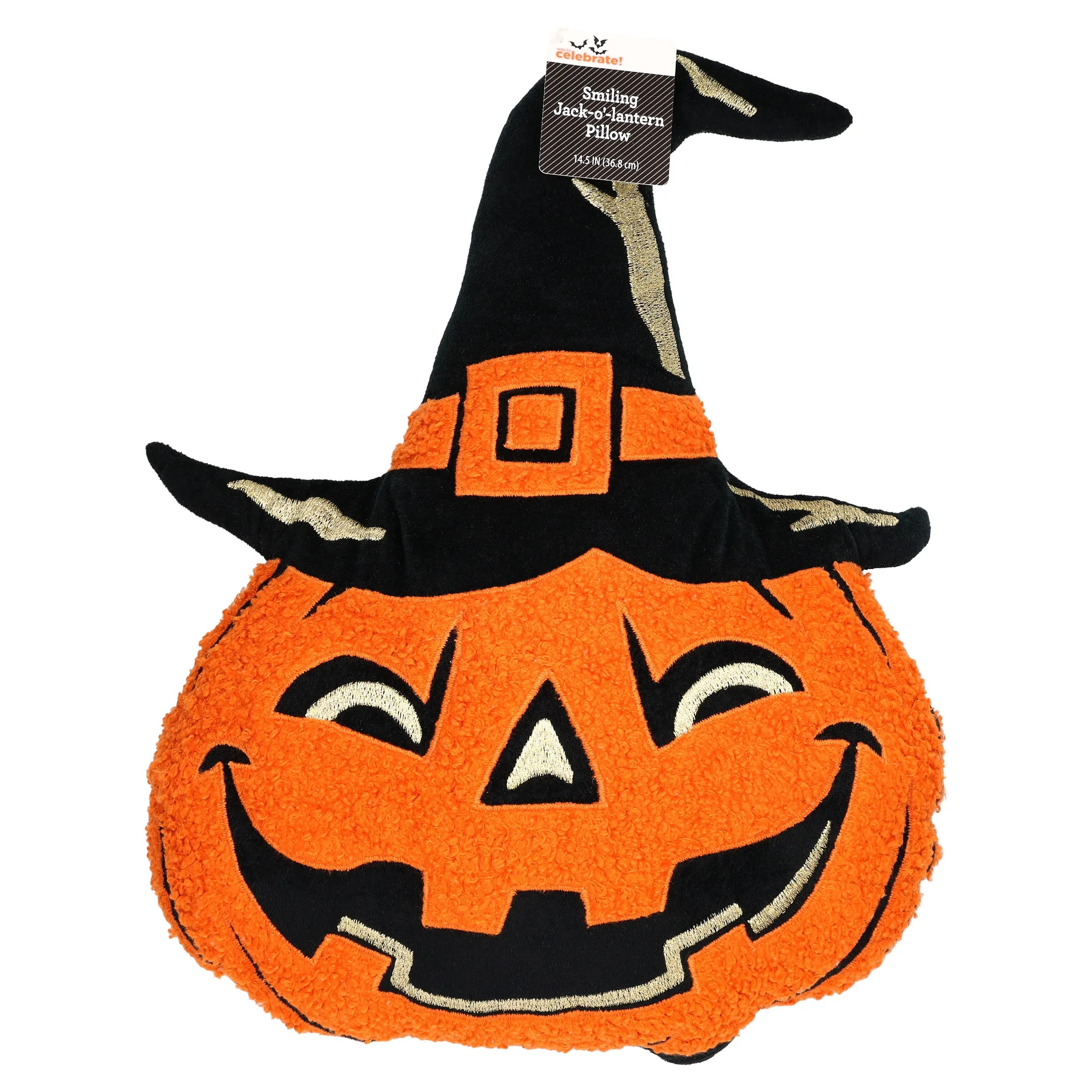 Smiling Jack-o'-Lantern Decorative Pillow, Black and Orange, 14.5", Halloween by Way To Celebrate | Walmart (US)