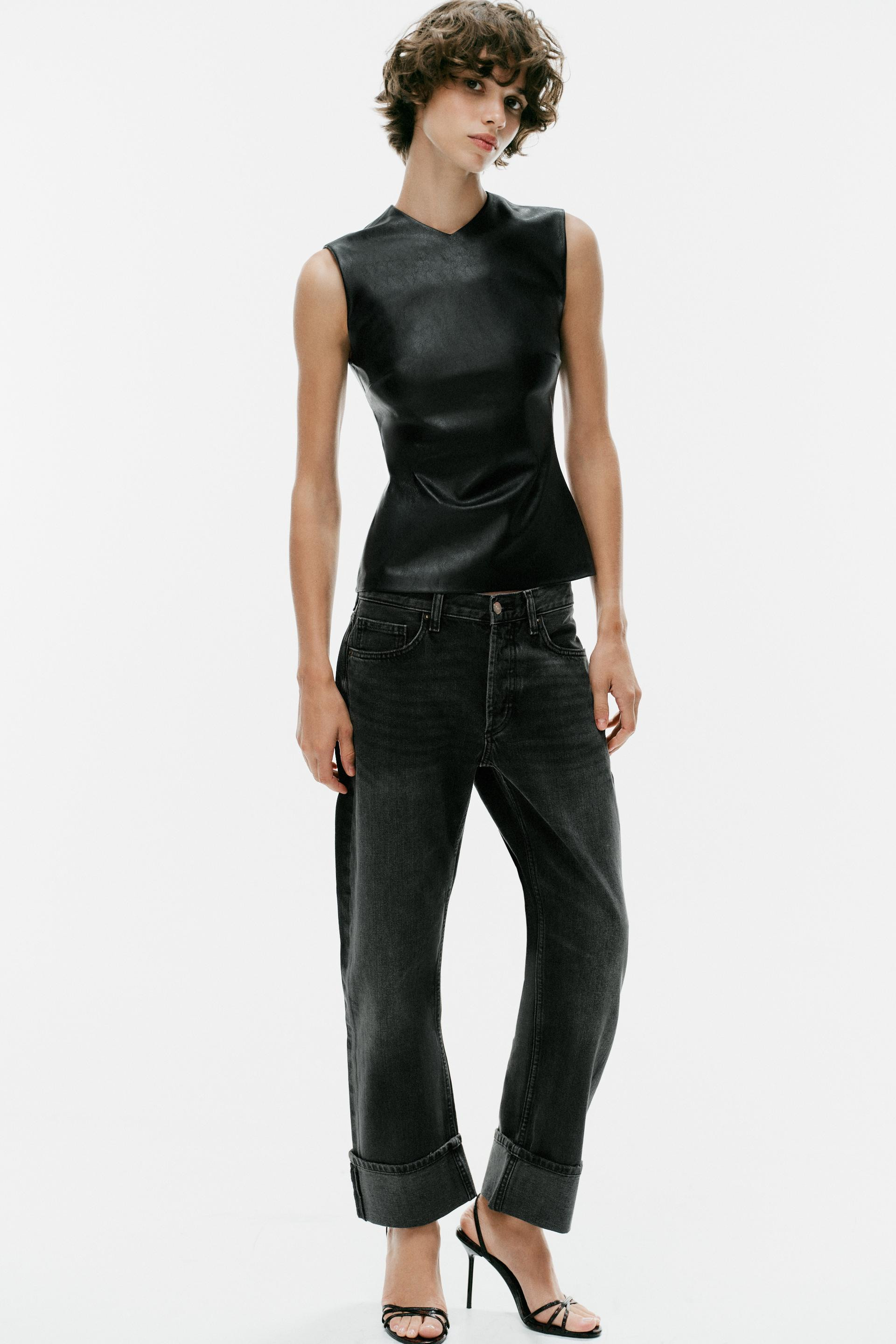 Zara - Trf Mid-Rise Fold-Up Straight Leg Jeans - Black - 27 (Us 4) - Woman | Zara US