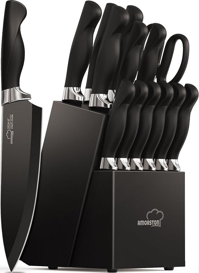 Knife Set, Amorston 15 Pieces Knife Sets for Kitchen with Block, Dishwasher Safe Kitchen Knife Se... | Amazon (US)