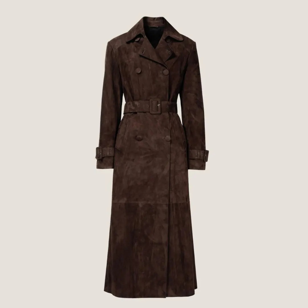 Women's Brown Suede Long Coat - Handmade Double Breasted Winter Trench Coat - Stylish Outerwear &... | Etsy (US)
