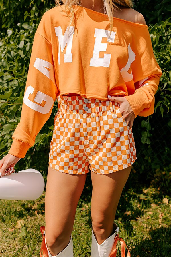 The Mellie High Waist Checkered Shorts in Orange | Impressions Online Boutique