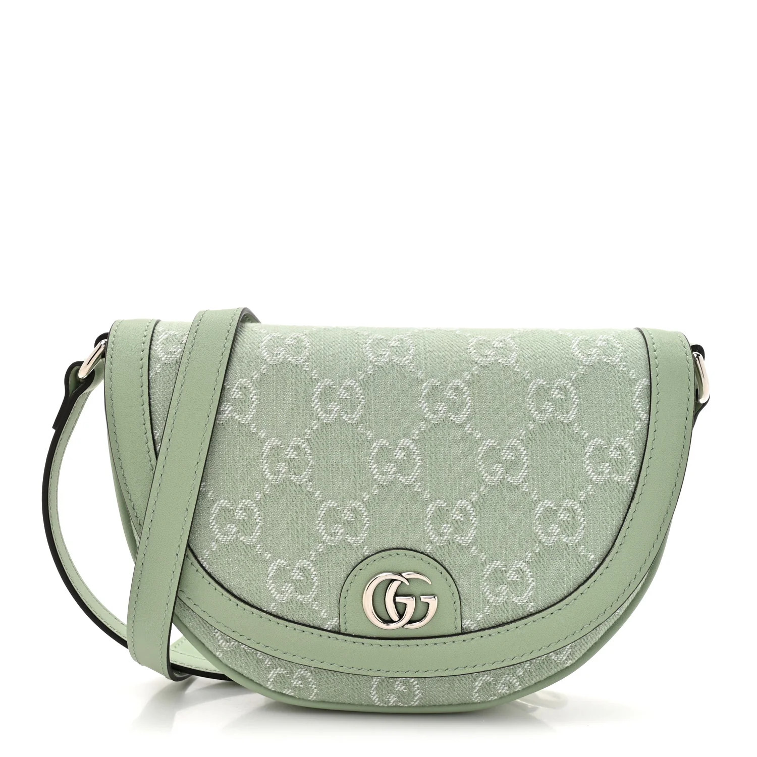 Denim GG Monogram Calfskin Mini Ophidia Flap Shoulder Bag Pale Green | FASHIONPHILE (US)