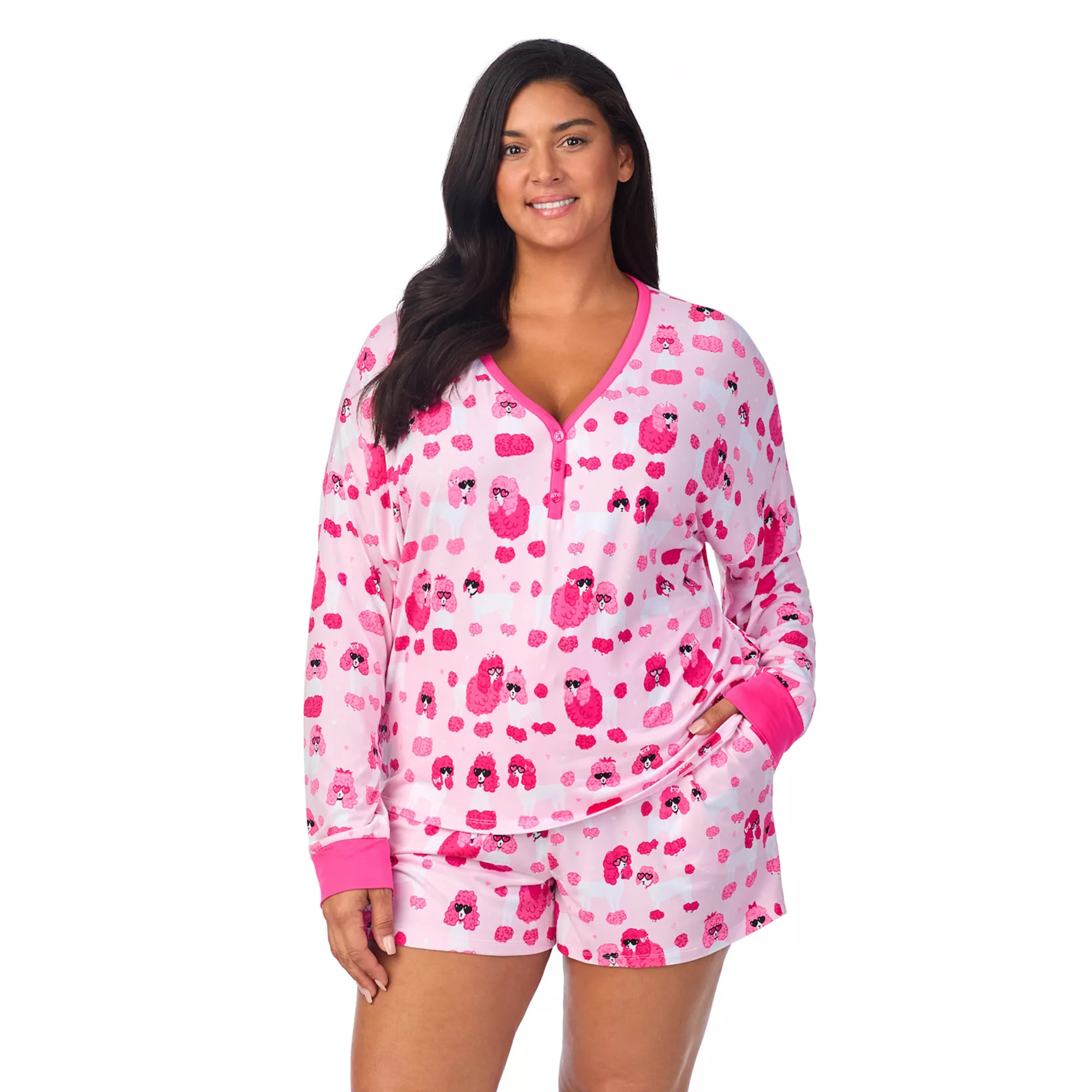 Plus Size Beauty Sleep Social Long Sleeve Pajama Henley and Pajama Shorts Sleep Set | Kohl's