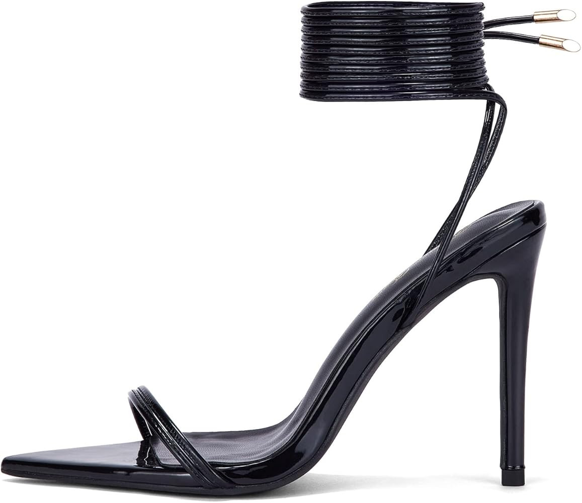 DELONIX REGIA Lace up High Heel Sandals Pointed toe Strappy Open Stiletto Heels Party Wedding Sho... | Amazon (US)