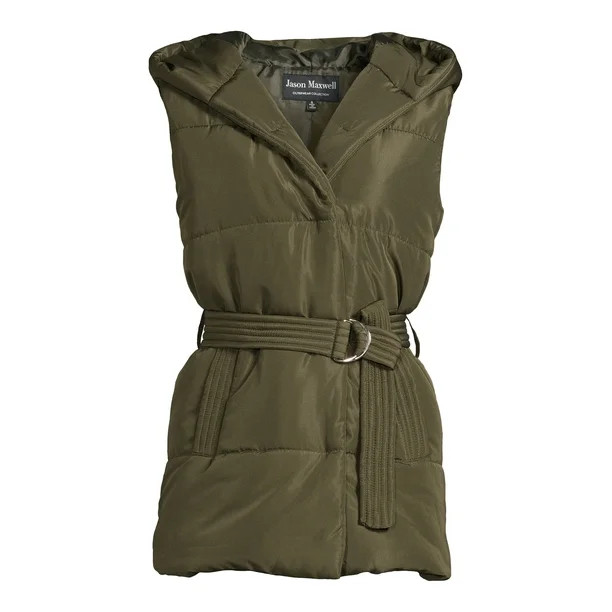 Jason Maxwell Women's Belted Puffer Vest with Hood - Walmart.com | Walmart (US)