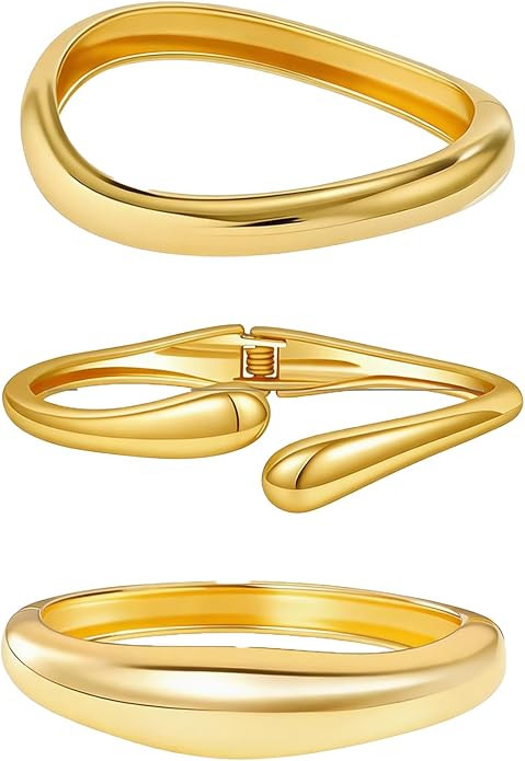 Chunky Gold Bangles Bracelets for Women Gold Cuff Bracelet Set Waterproof Non Tarnish Stack Brace... | Amazon (US)