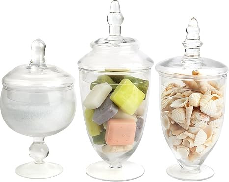 Mantello Decor Glass Apothecary Jars (Clear, Small, Set of 3) | Amazon (US)
