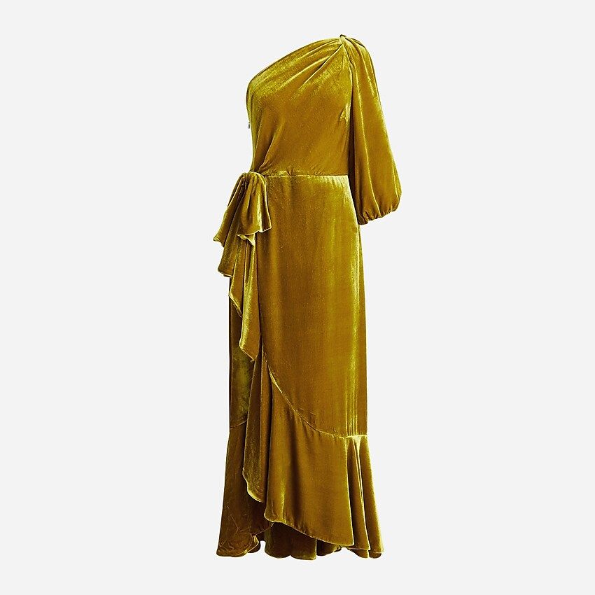 One-shoulder silk-velvet dress | J.Crew US