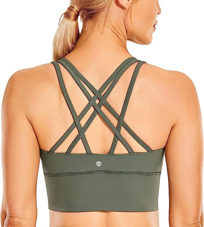 CRZ YOGA Women's Strappy Longline Sports Bras - Wirefree Padded Medium Impact Workout Crop Tank T... | Amazon (US)