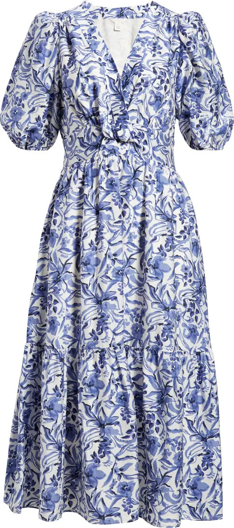 Twist Detail Allover Print Midi Dress | Nordstrom