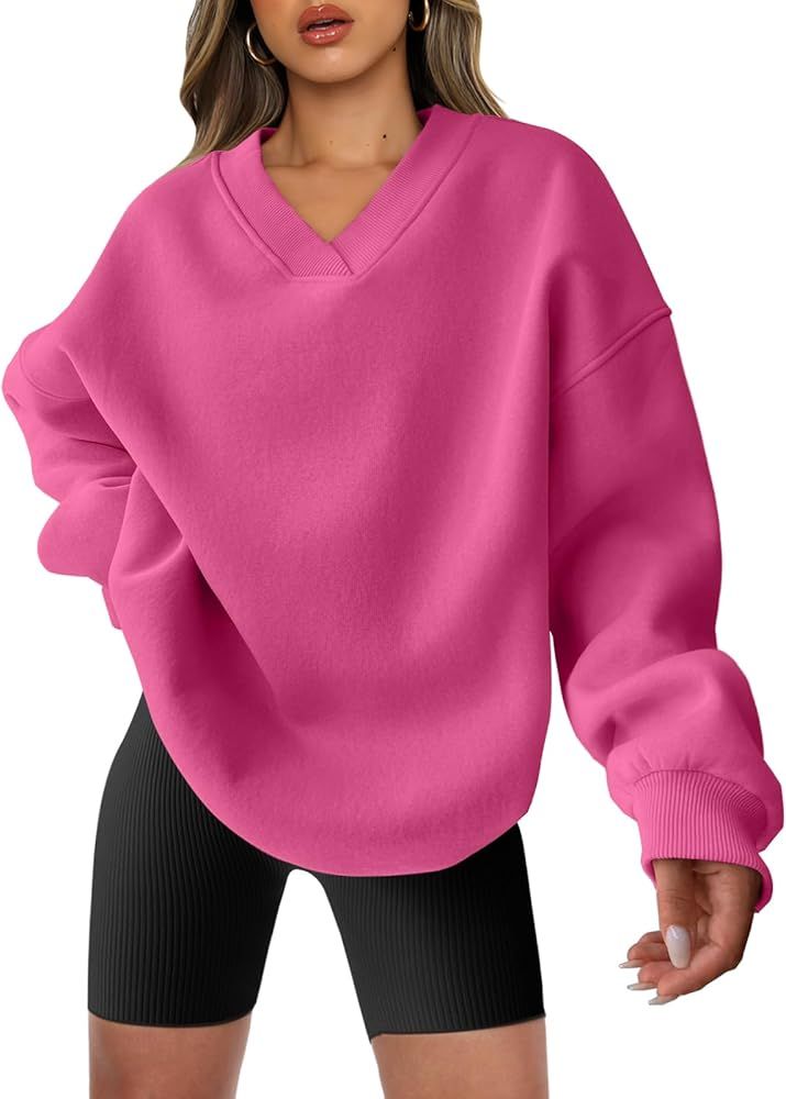 ANRABESS Womens Oversized V Neck Sweatshirt Fleece Long Sleeve Hoodies Pullover Comfy Top Outfits... | Amazon (US)