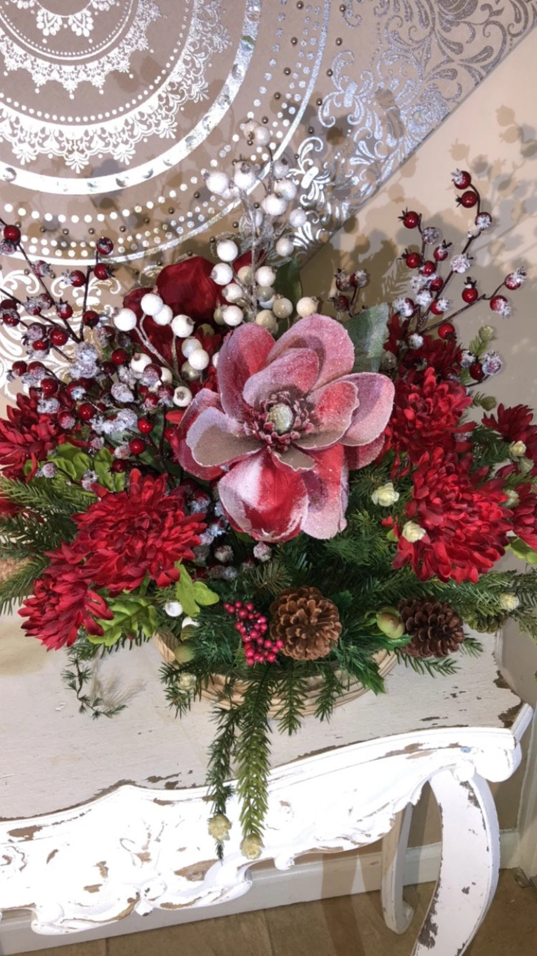 Large Red Christmas Floral Centerpiece: Holiday Table Decor - Etsy | Etsy (US)