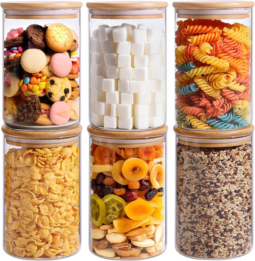 ComSaf 32oz Glass Storage Containers with Lids, Glass Jars with Lids, Clear Food Storage Jar, Rou... | Amazon (US)