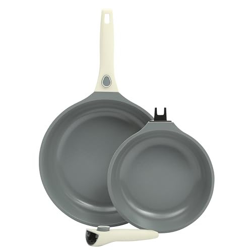 Sur La Table Kitchen Essentials Craft Studio Cast Aluminum Detachable Handle 8 and 10 Inch Skillet Fry Pan Set w/PFA Free Ceramic Non Stick Removable Handle Induction Safe - Eggshell White | Amazon (US)