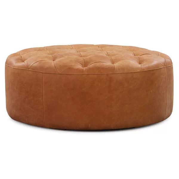 Gazit 40" Genuine Leather Tufted Round Cocktail Ottoman | Wayfair Professional