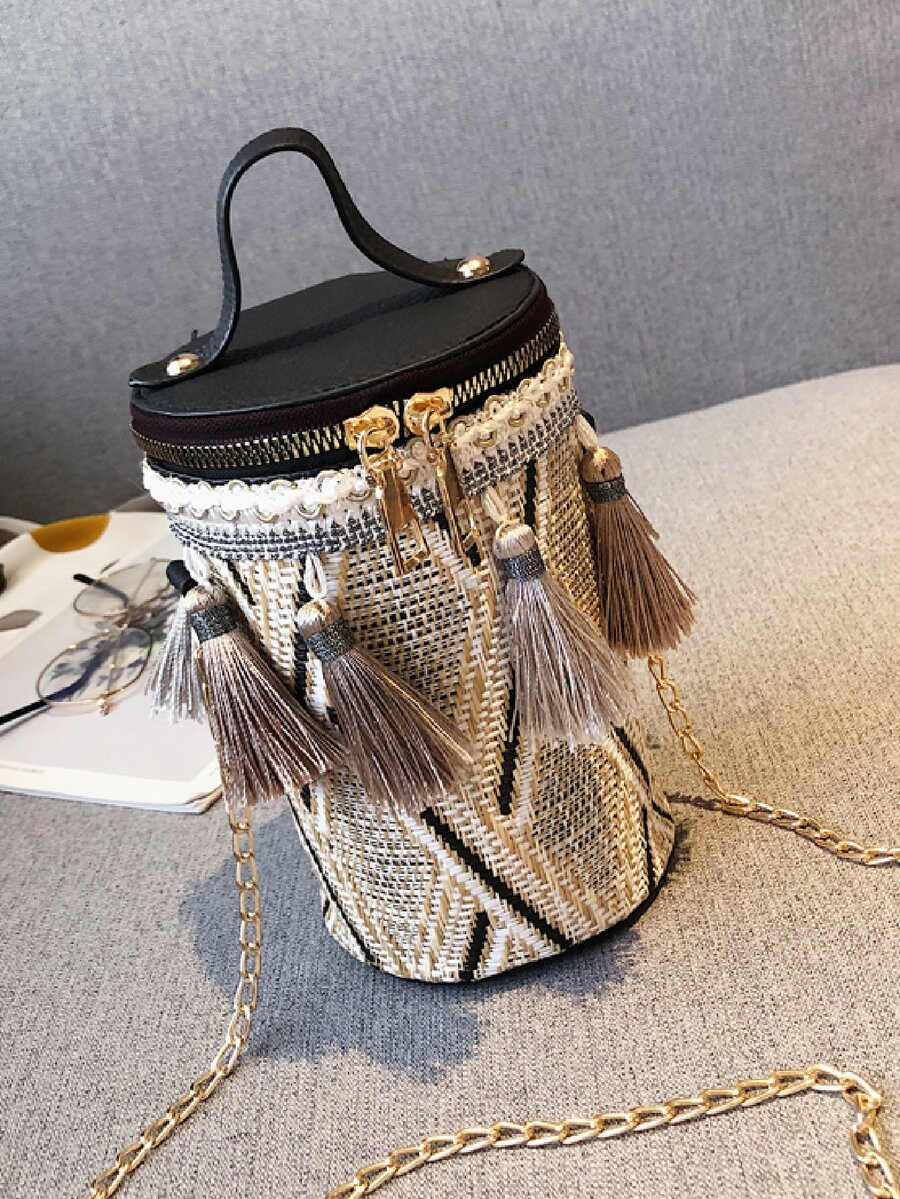 Mini Tassel Decor Crochet Detail Bucket Bag
   SKU: sw2108165874641784      
          (721 Revie... | SHEIN