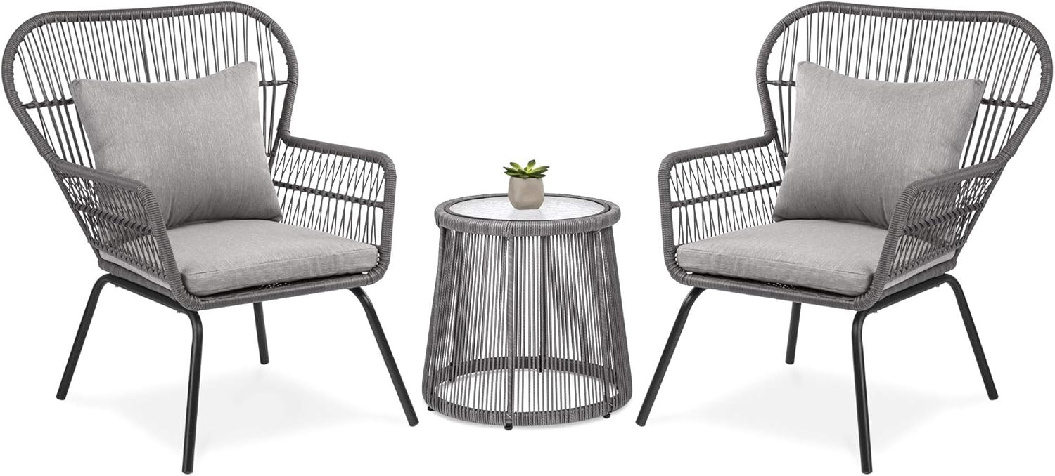 Best Choice Products 3-Piece Patio Wicker Conversation Bistro Set w/ 2 Chairs, Glass Top Side Tab... | Amazon (US)