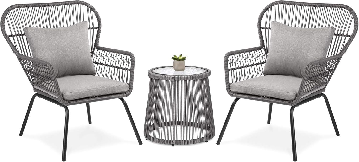 Best Choice Products 3-Piece Patio Wicker Conversation Bistro Set w/ 2 Chairs, Glass Top Side Tab... | Amazon (US)