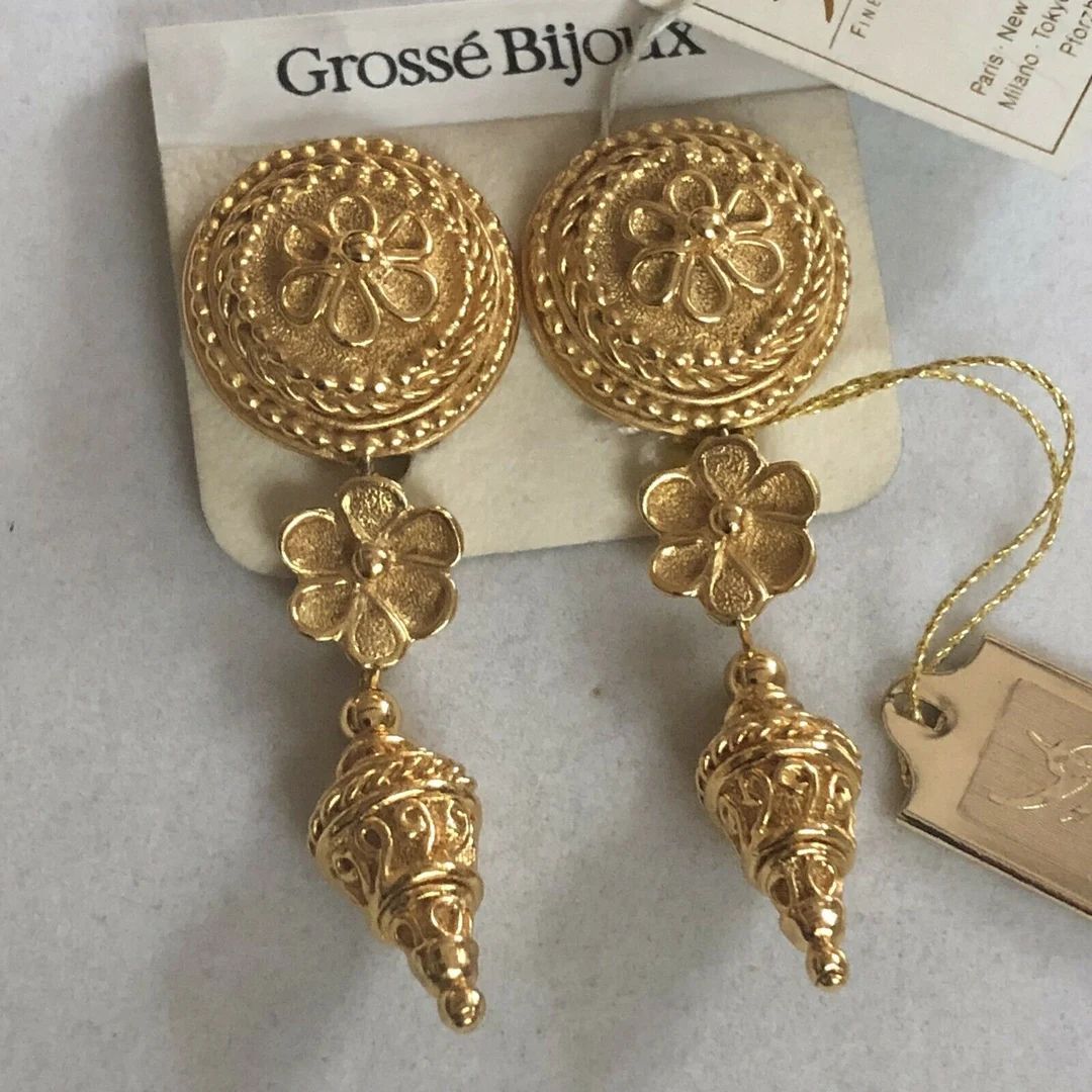 Vintage Runway Grossé Gold Tone Large Drop Clip On Earrings Rare New Old Stock | Etsy (US)
