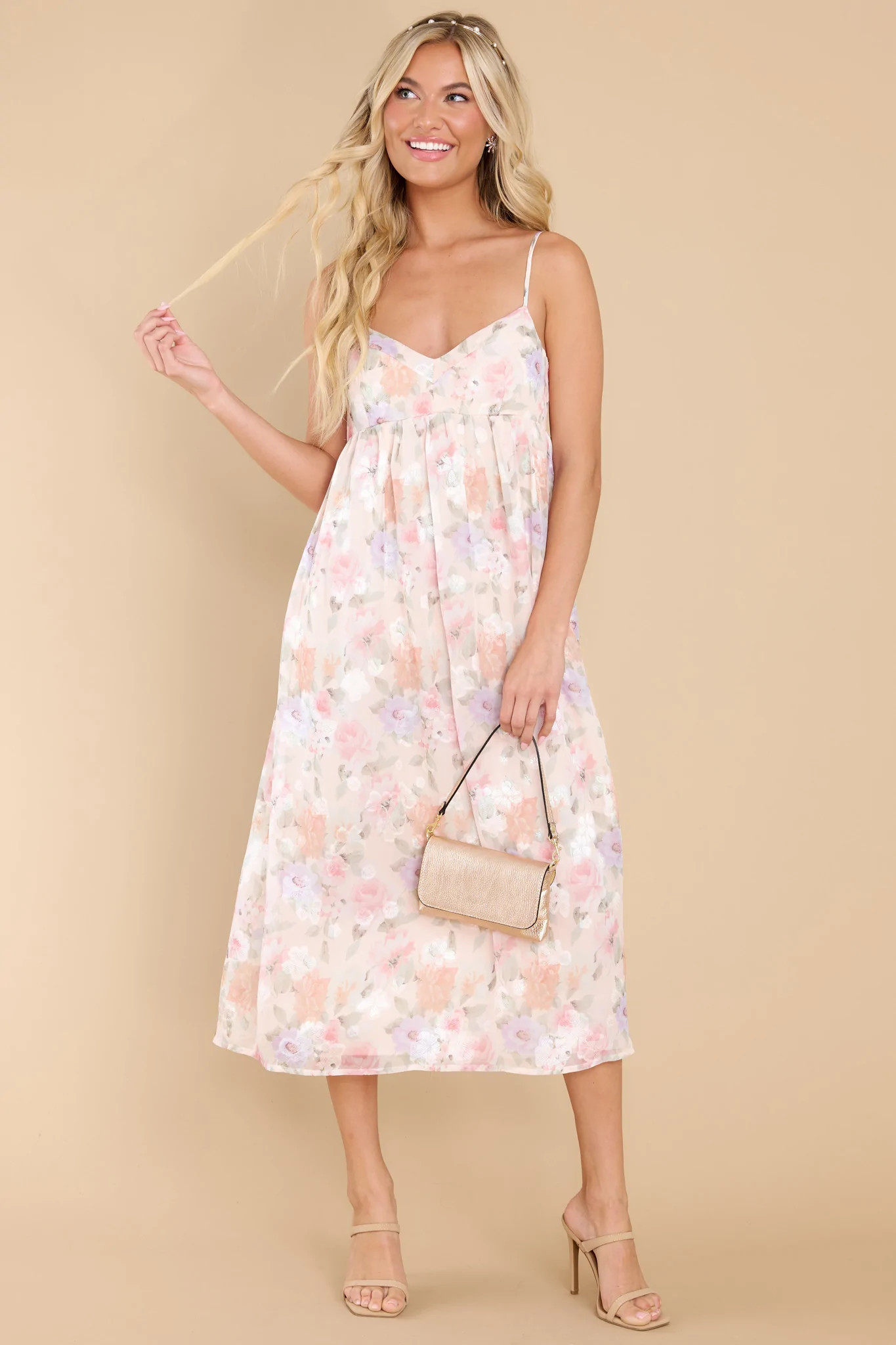 Party And Play Ivory Floral Print Midi Dress | Red Dress 