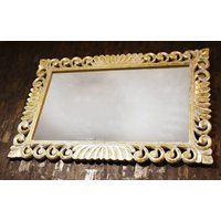 Monica Wooden Mirror Frame White Color With Golden Foil Finish Handmade Carved Best For Living Room  | Etsy (US)