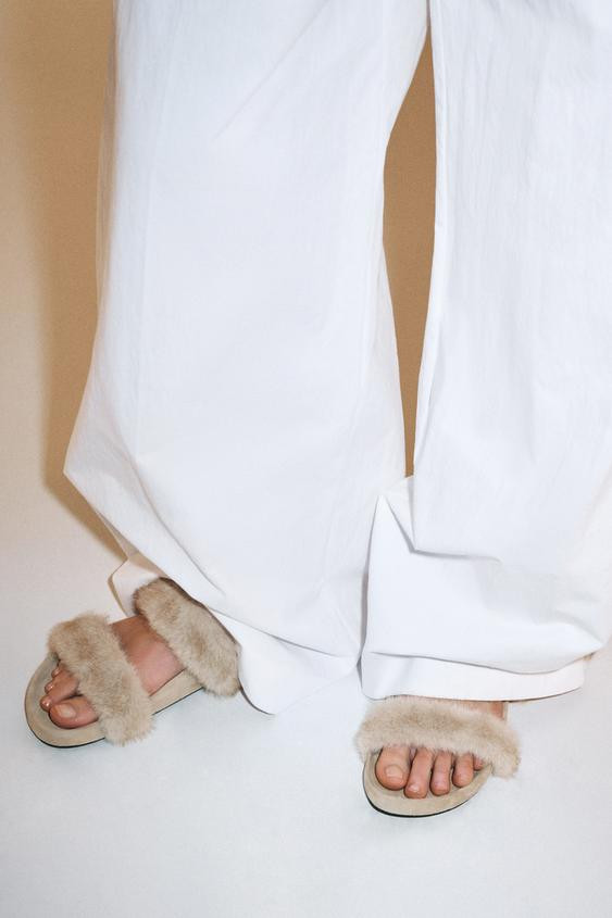 FLAT SANDALS WITH SHEEPSKIN EFFECT | Zara UK
