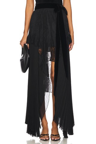 Coralia Midi Skirt With Bow Belt in Black Midi Skirt Outfit Black Skirt Outfit Winter Fall Skirt | Revolve Clothing (Global)