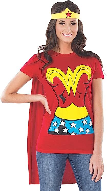 Amazon.com: Rubies Women's DC Comics Wonder Woman T-Shirt with Cape and Headband : Clothing, Shoe... | Amazon (US)